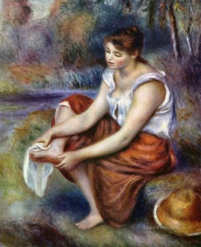 girl wiping her feet Pierre Auguste Renoir Oil Paintings